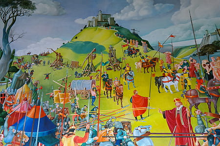 group of people on hill near castle artwork thumbnail