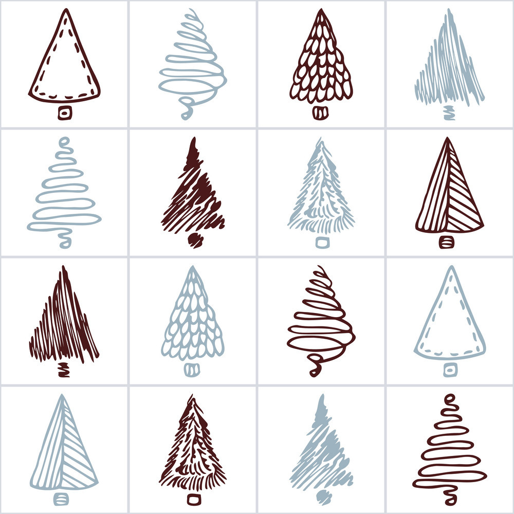 Seamless Pattern With Hand Drawn Christmas Tree Vector Ai