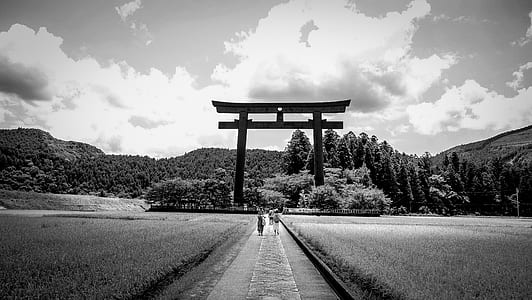black-and-white, landscape, people, field thumbnail