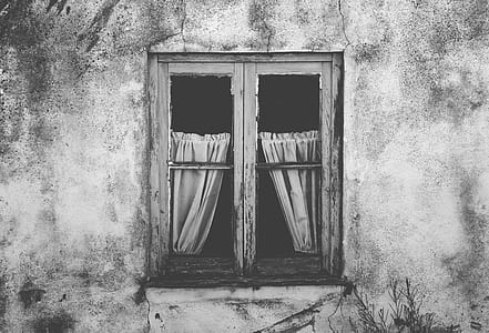 grayscale photography of curtain hanging on window thumbnail
