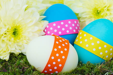 white and blue Easter egg with white flowers thumbnail
