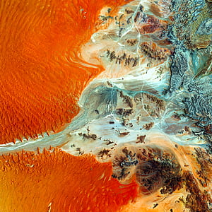 red, brown, and teal abstract painting thumbnail