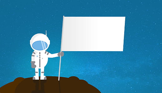 Cartoon Astronaut Holding Blank Flag - With Copyspace thumbnail
