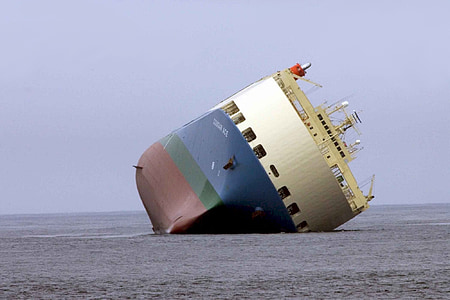brown, green, blue, and red sinking cruise ship thumbnail