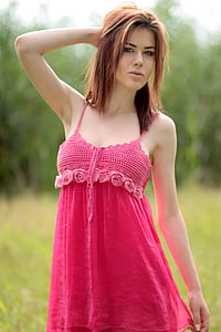 woman in red spaghetti strap dress thumbnail