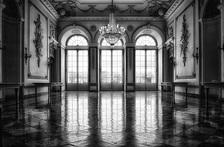 grayscale photo of empty hall thumbnail
