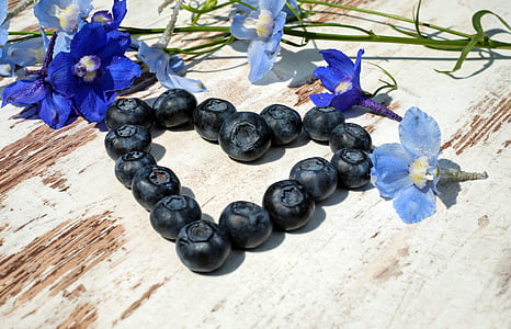 heart-shaped blueberries with blue petaled flowers thumbnail