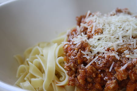 Traditional pasta with tomato, meat and cheese thumbnail