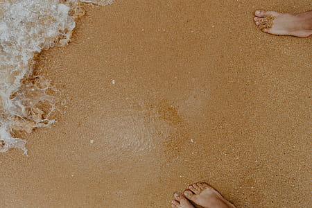 Sand beach background with sea shells & pebbles - many round small stones thumbnail