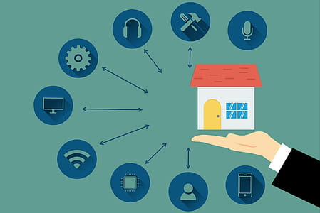 Illustration of smart home with various functional icons thumbnail