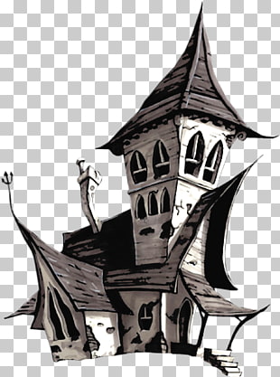 Halloween Jack-o'-lantern , Halloween White House , black and gray house illustration PNG clipart