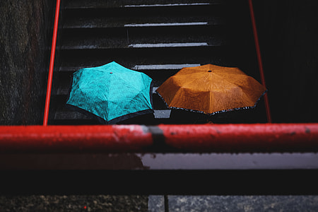 photo of brown and teal umbrellas thumbnail