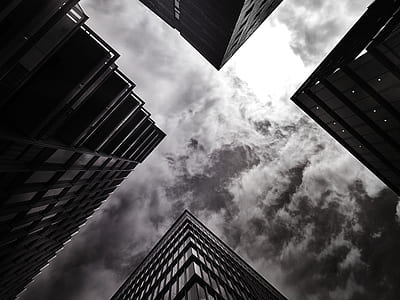 black-and-white, city, sky, clouds thumbnail