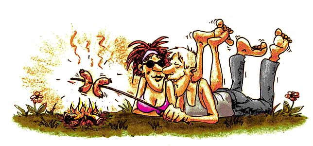 woman and man barbecuing clip art thumbnail