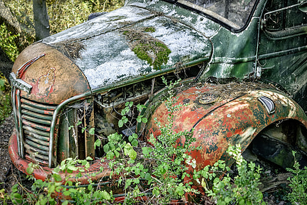 abandoned classic car on grass thumbnail