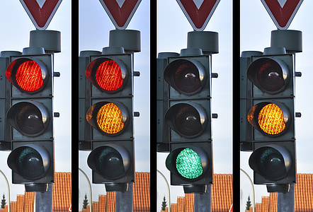 four traffic lights turned-on collage thumbnail