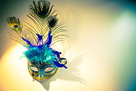 blue and green peacock feather design mask thumbnail