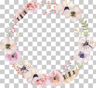 Watercolor Flower Round Border Decorative Pattern, white and pink flowers wreath PNG clipart