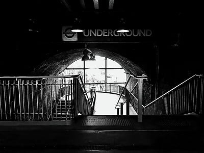 stairs, black-and-white, dark, underground thumbnail