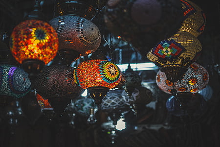 selective focus photography of stained glass table lamps thumbnail