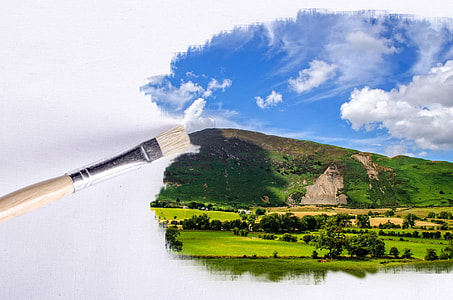 closed up photo of white handled paint brush with green grass painting thumbnail