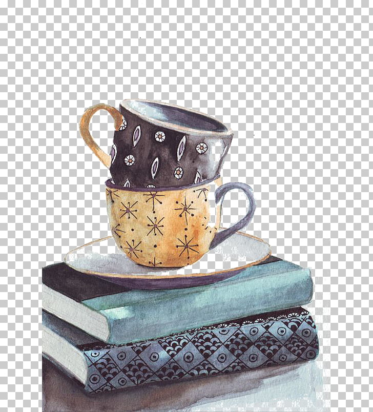 Coffee Tea Watercolor Painting Drawing Mug Painting Of Two Brown