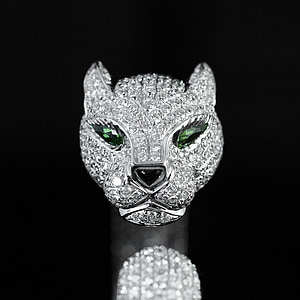 silver-colored clear gemstone encrusted cat pendant thumbnail