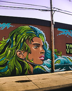 Woman With Blue and Green Haired Wall Painting thumbnail