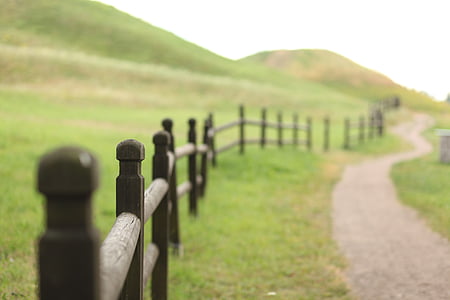 brown wooden fence beside gray road path thumbnail