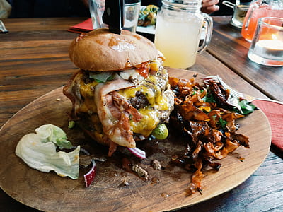 Loaded Burger on Wooden Plate thumbnail