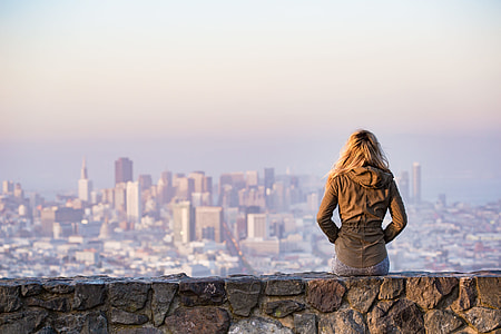 Young Girl Enjoying Moment and Looking Over the San Francisco thumbnail
