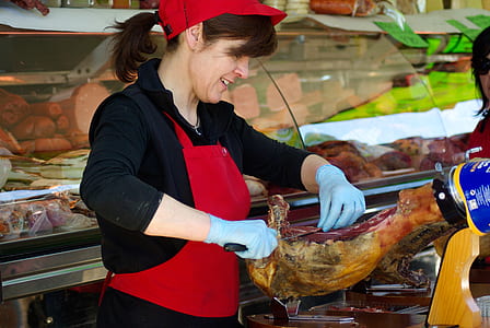 woman wearing red apron thumbnail