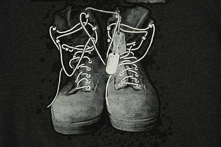 grayscale painting of combat boots with dog tags thumbnail