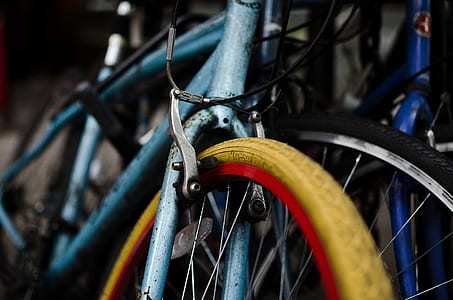 blue bicycle stacked together thumbnail