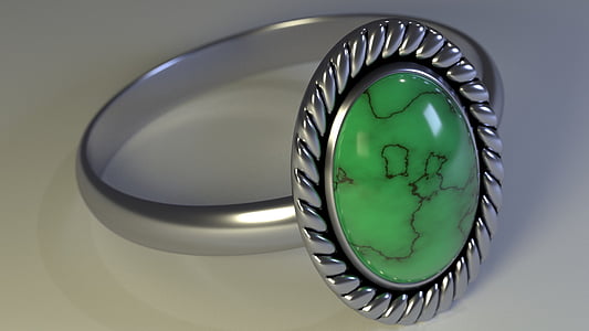 green jeweled silver-colored ring thumbnail