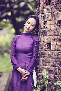women's purple long-sleeved dress thumbnail