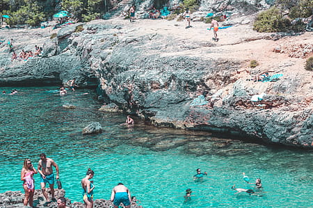 Group of People Swimming in Body of Water thumbnail