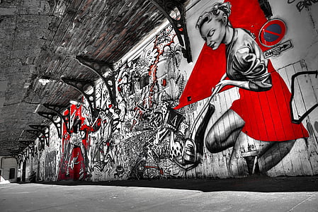 white and red street wall art thumbnail