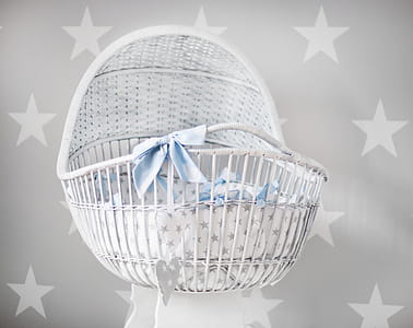 Baby's White and Gray Star Printed Bassinet thumbnail
