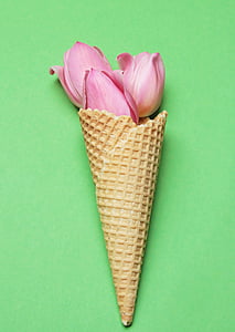 three pink tulips in cone thumbnail