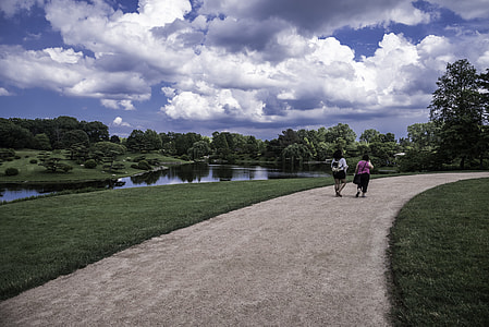 People walking on the path under the clouds landscape thumbnail