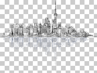 Drawing Architecture, Abstract lines Shanghai Bund, city buildings sketch PNG clipart
