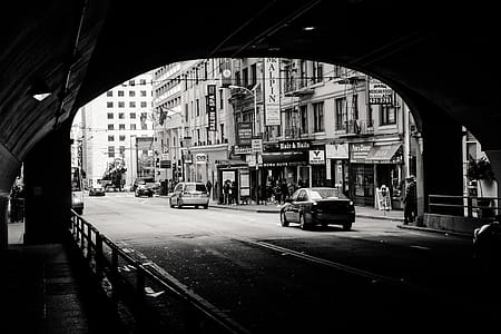 Grayscale Photography of Vehicle on Road thumbnail
