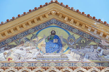 low-angle photography of Religious painting on wall thumbnail
