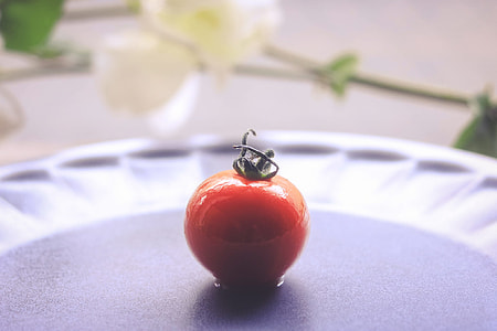 red unripe fruit on gray plate thumbnail