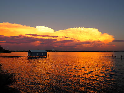house on body of water during sunset thumbnail