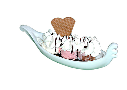 ice cream with icing on white ceramic tray thumbnail