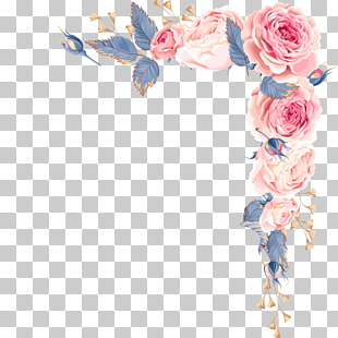 Wedding invitation, Hand painted pink floral decorative frame material, pink roses photo frame illustration PNG clipart