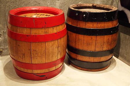 two brown wooden barrels thumbnail
