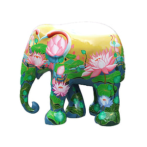 green, pink, and yellow flamingo print elephant illustration thumbnail
